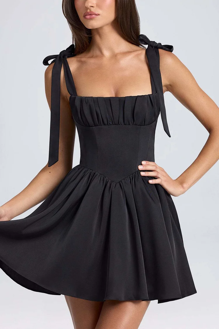 Bow-tied Strap Backless Square Collar Dress