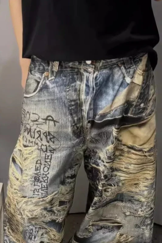 Vintage Irregular Graffiti Straight Pants