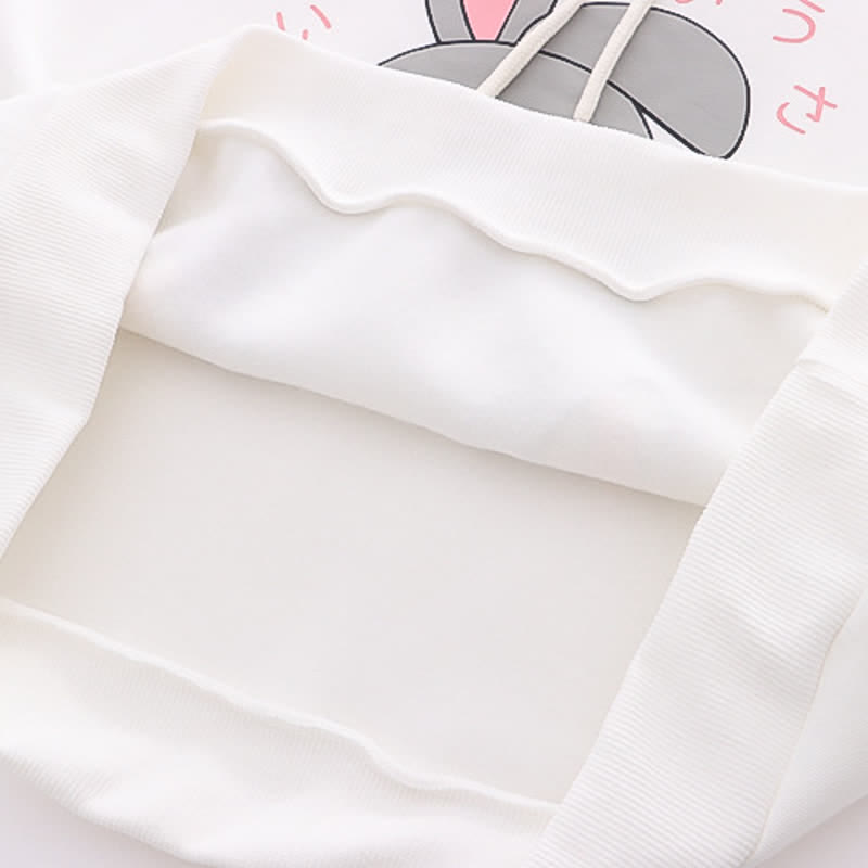 Cartoon Rabbit Print Lace Up Loose Plush Hoodie