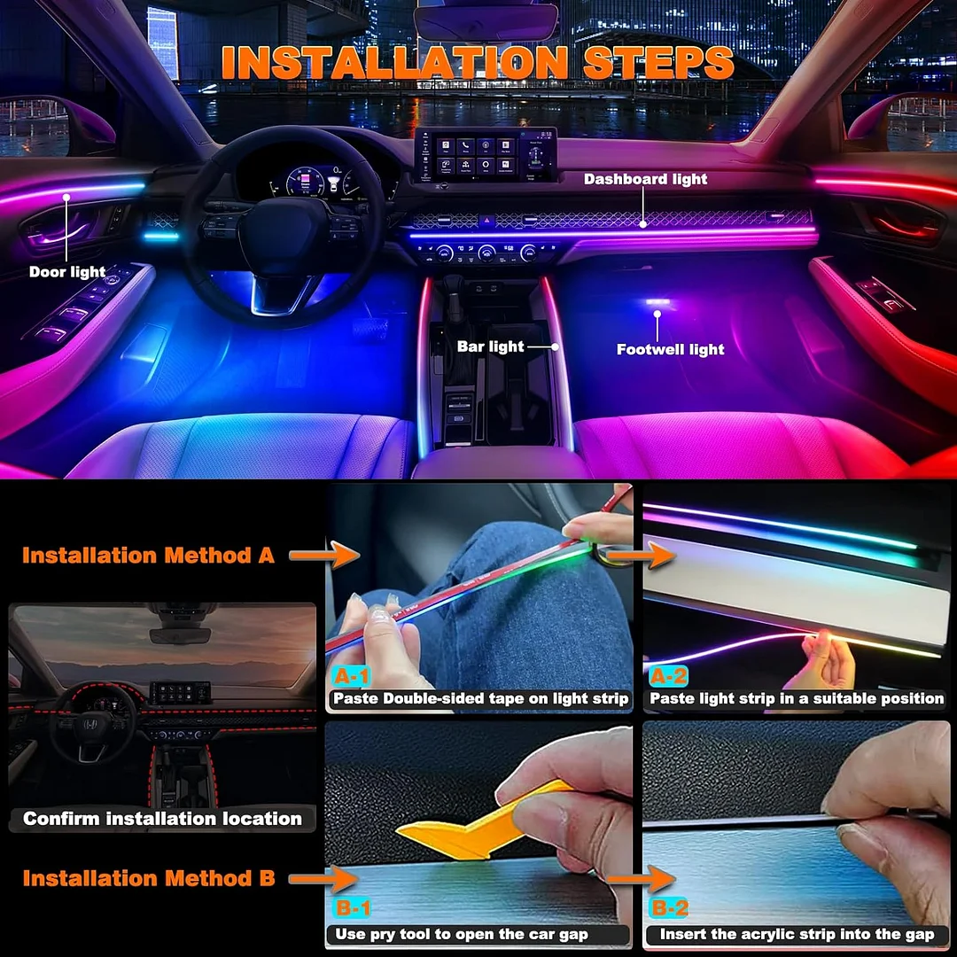 Automotive interior LED light strips