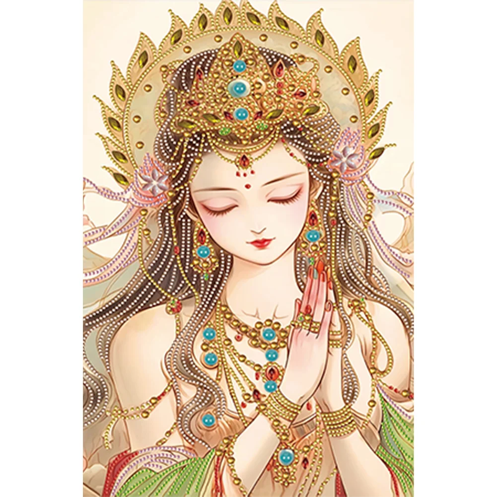 Partial Special-shaped Crystal Rhinestone Diamond Painting - Guanyin(Canvas|30*45cm)