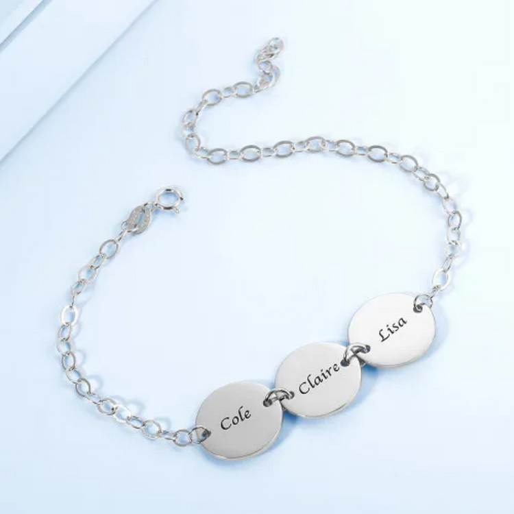 Bracelet Gravé 3 Perles Cœurs avec 3 Prénoms pour Elle