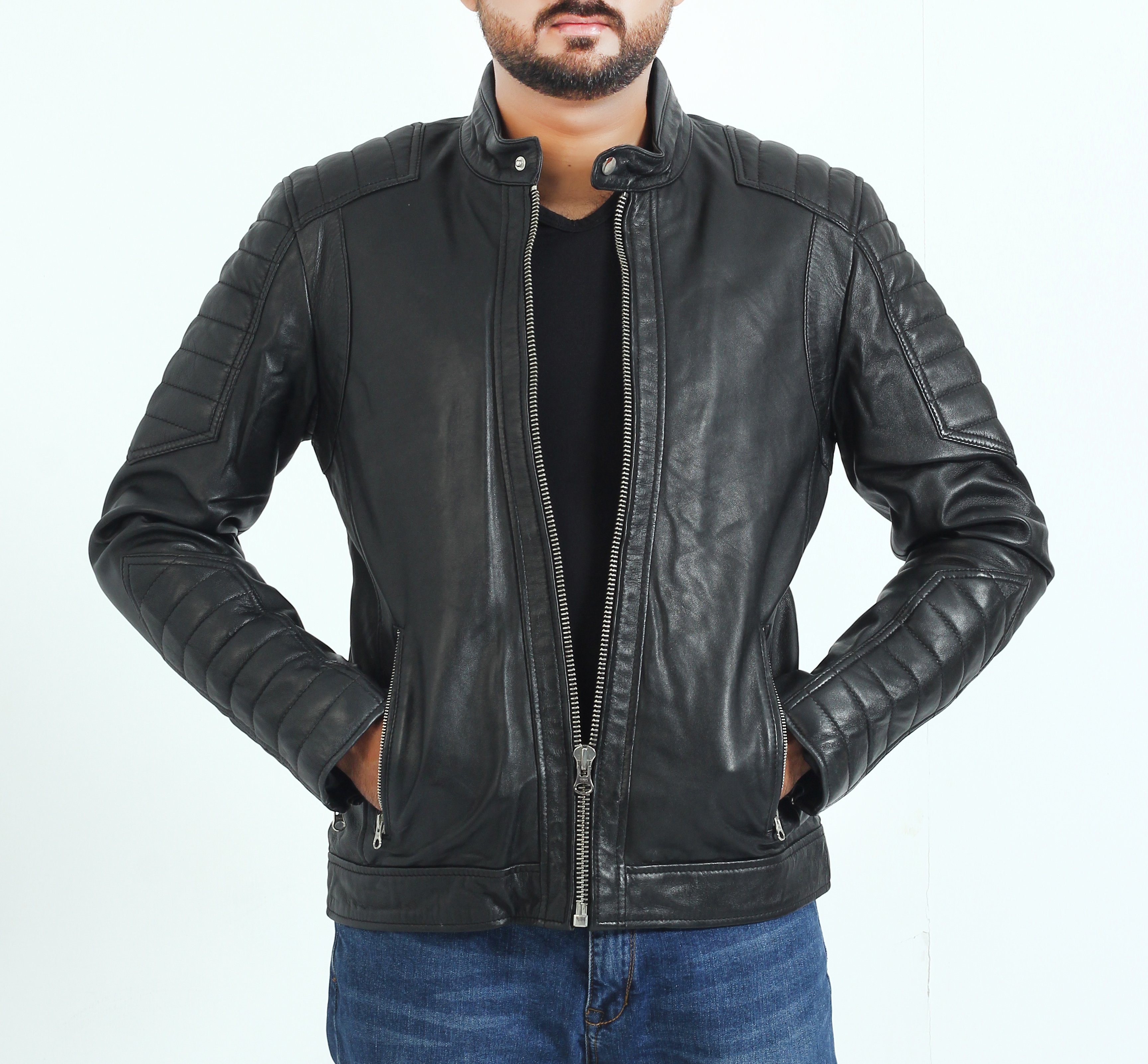 Leather Jacket Quilted Design on arm and shoulder