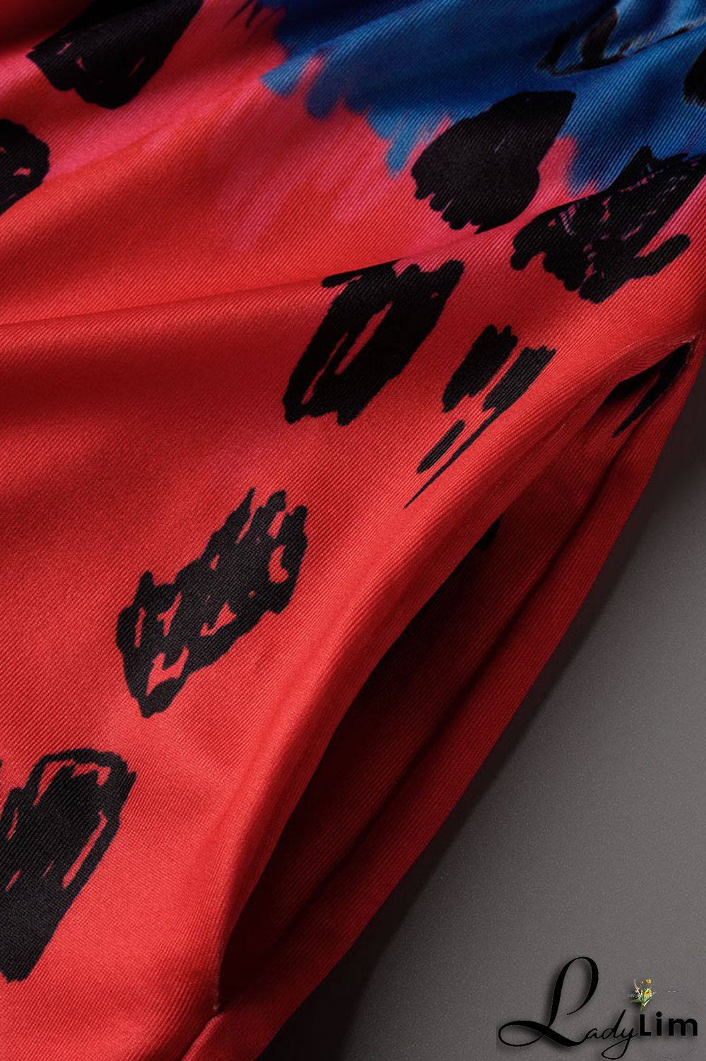 Red Casual Print Patchwork Off the Shoulder Plus Size Two Pieces