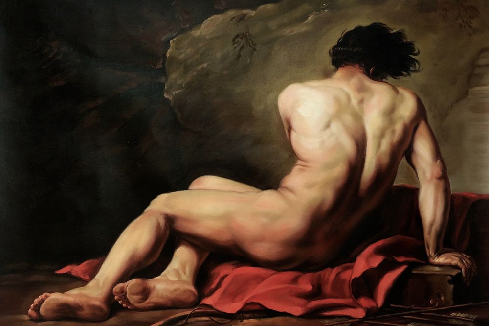 Cotton Tshirt Classical Portrait Oil Painting on Canvas Male Nude Wall Art Home Decor Patroclus, 1780 by Jacques Louis David Hand Painted t -shirt Tee