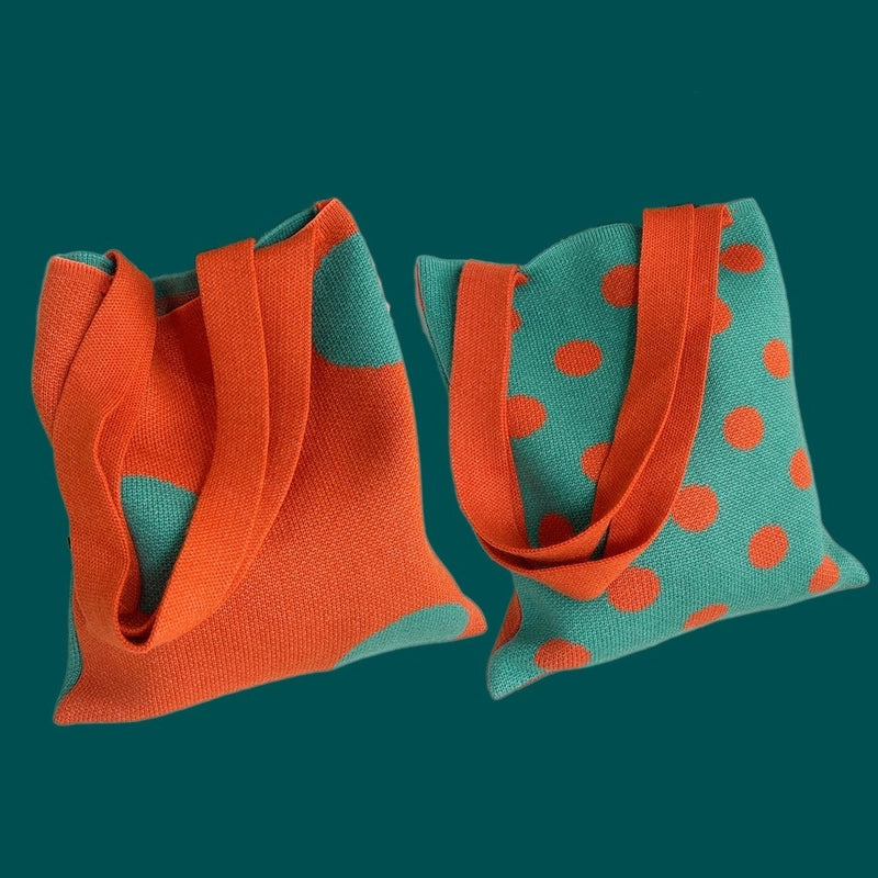 Women’s Medium Knit Polka Dots Vintage Style Classic Style Square Open Shoulder Bag