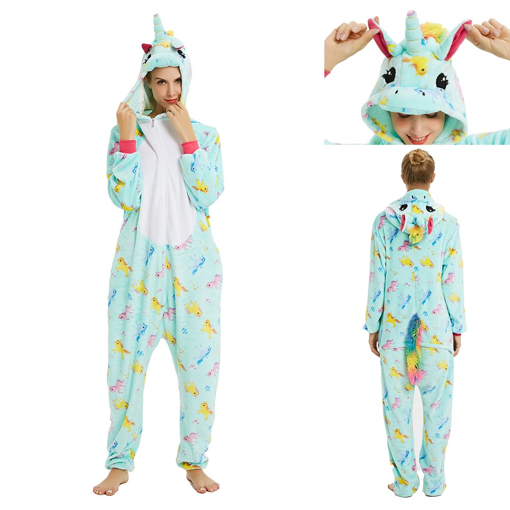 Onesie Kigurumi Pajamas Print Unicorn Adult's Flannel Front Zipper Winter Sleepwear Animal Costume-Pajamasbuy