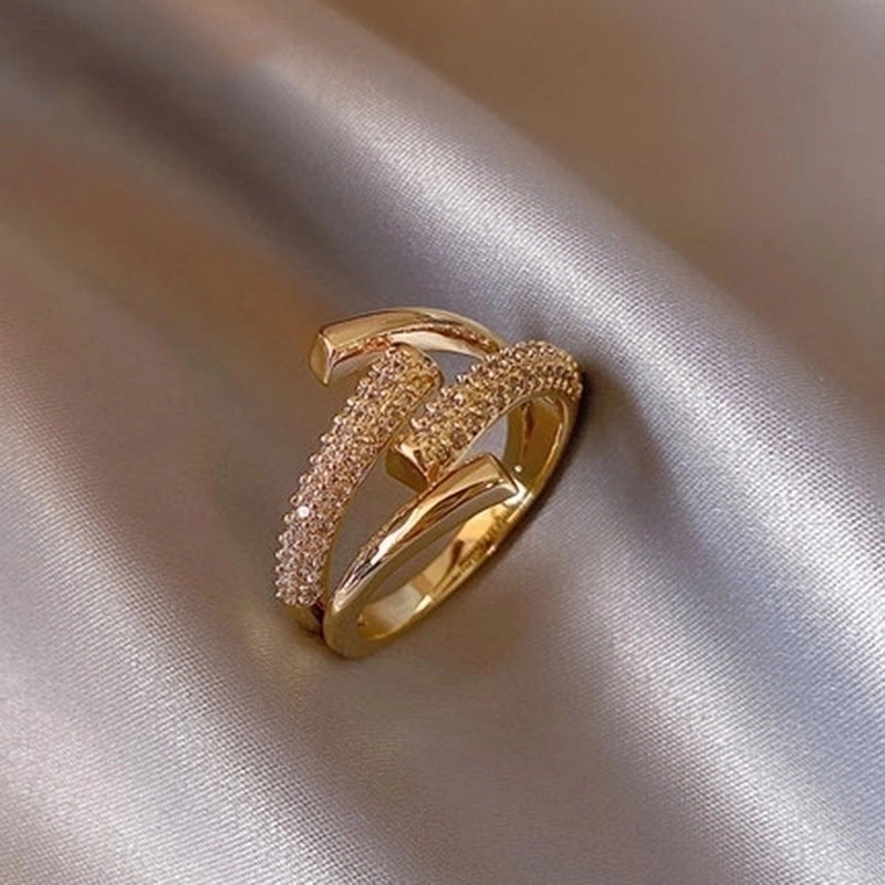 Fashion Heart Shape Butterfly Copper Plating Zircon Open Ring