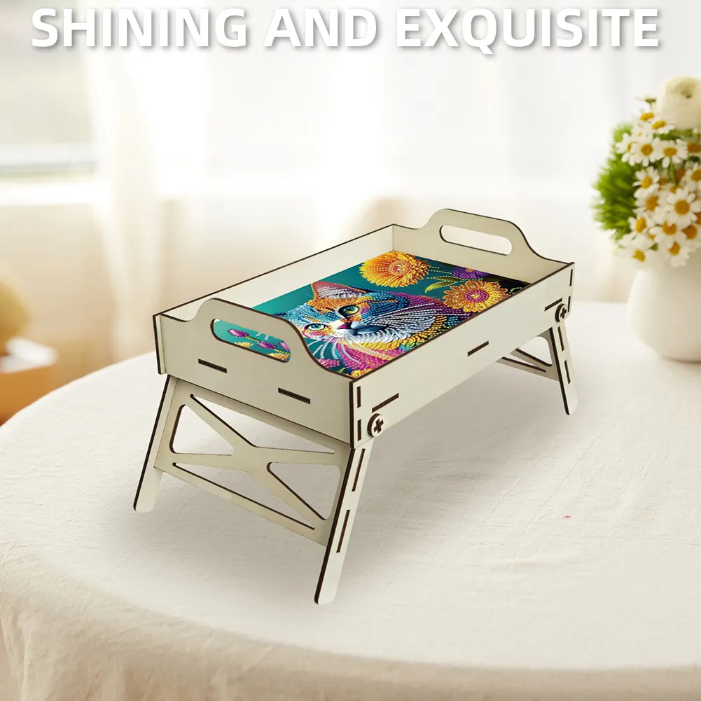 5D DIY Sunflower-Kitten Diamond Painting Serving Tray with Handle for Home Decor
