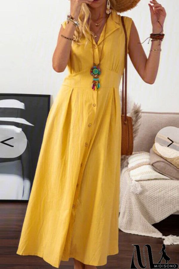MidiSono - Suit collar solid color button dress