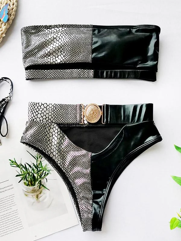Chinlon Belted Metal Decoration Bikini Swimwear
