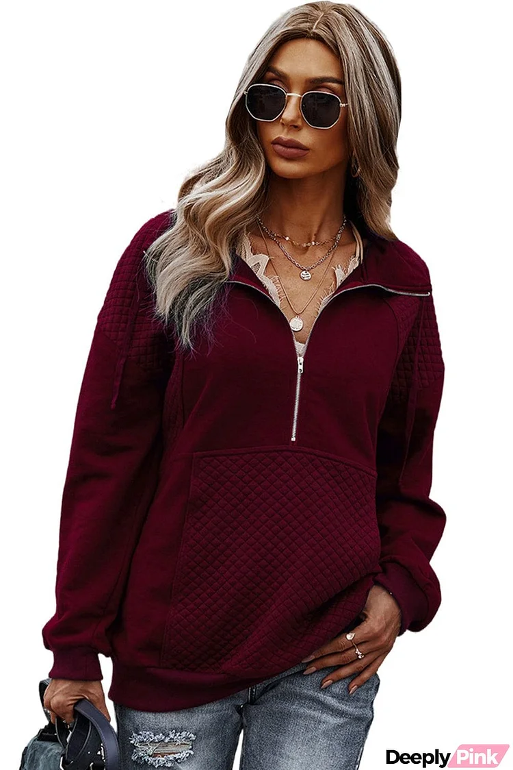 Quilted Patch Half Zipper Sweatshirt