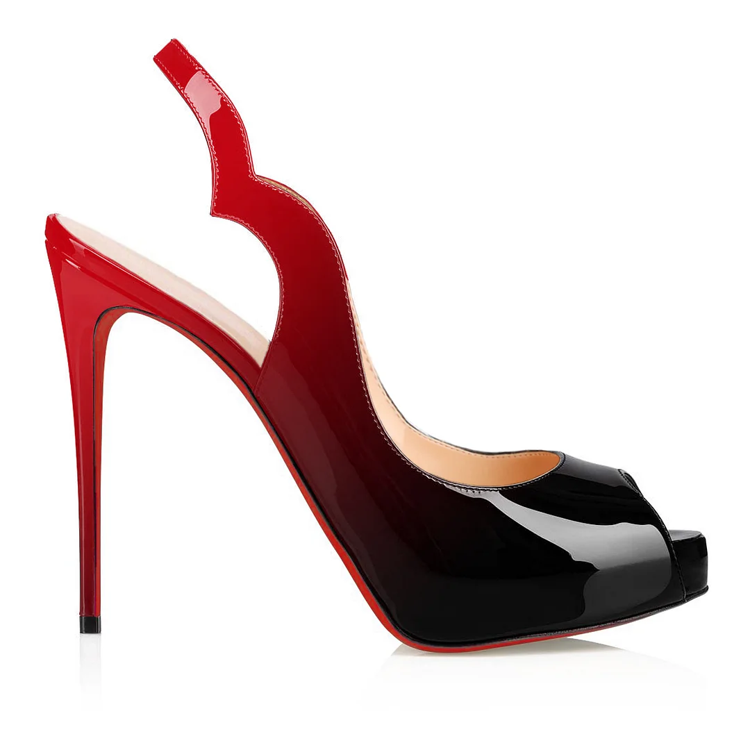 120mm Women's Hot Chick Sling Alta Heel Platform Peep Toe Party Wedding Red Bottoms Pumps-MERUMOTE