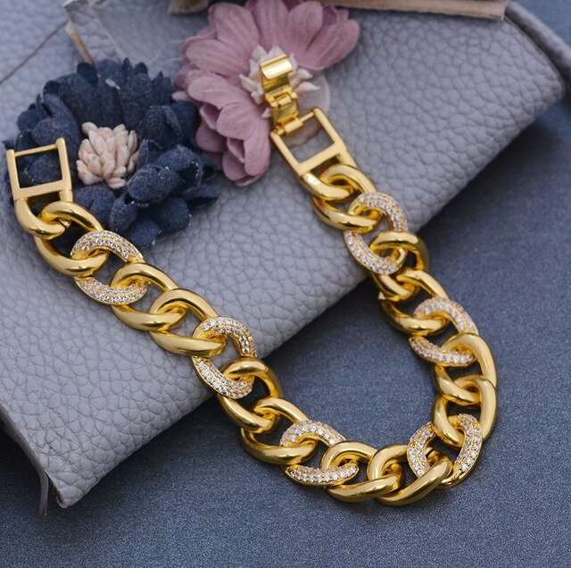 24K  Fashion Wedding Bracelets Charm AAA Cubic White Zircon Gold Color Africa Jewelry Bracelets