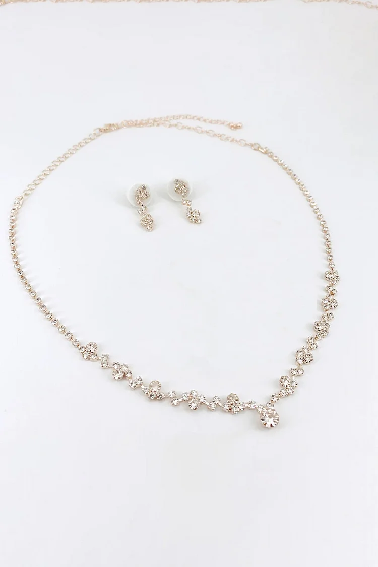 Irregular Rhinestone Elegant Necklace Dangle Earrings Jewelry Set-Silver