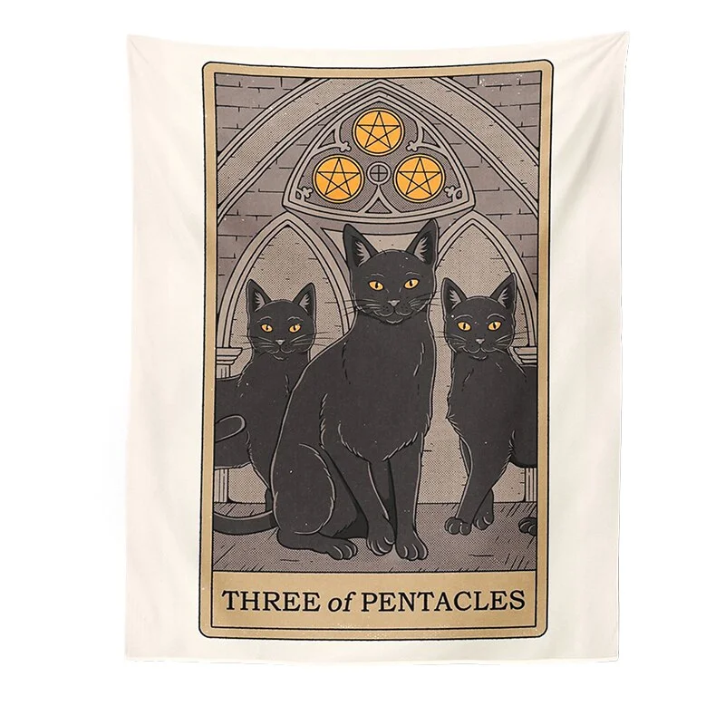 Cat Divination Witchcraft Tarot Card Tapestry Wall Hanging Tapestries Baphomet Occult Home Wall Moon phase Mat Decor Cat Coven