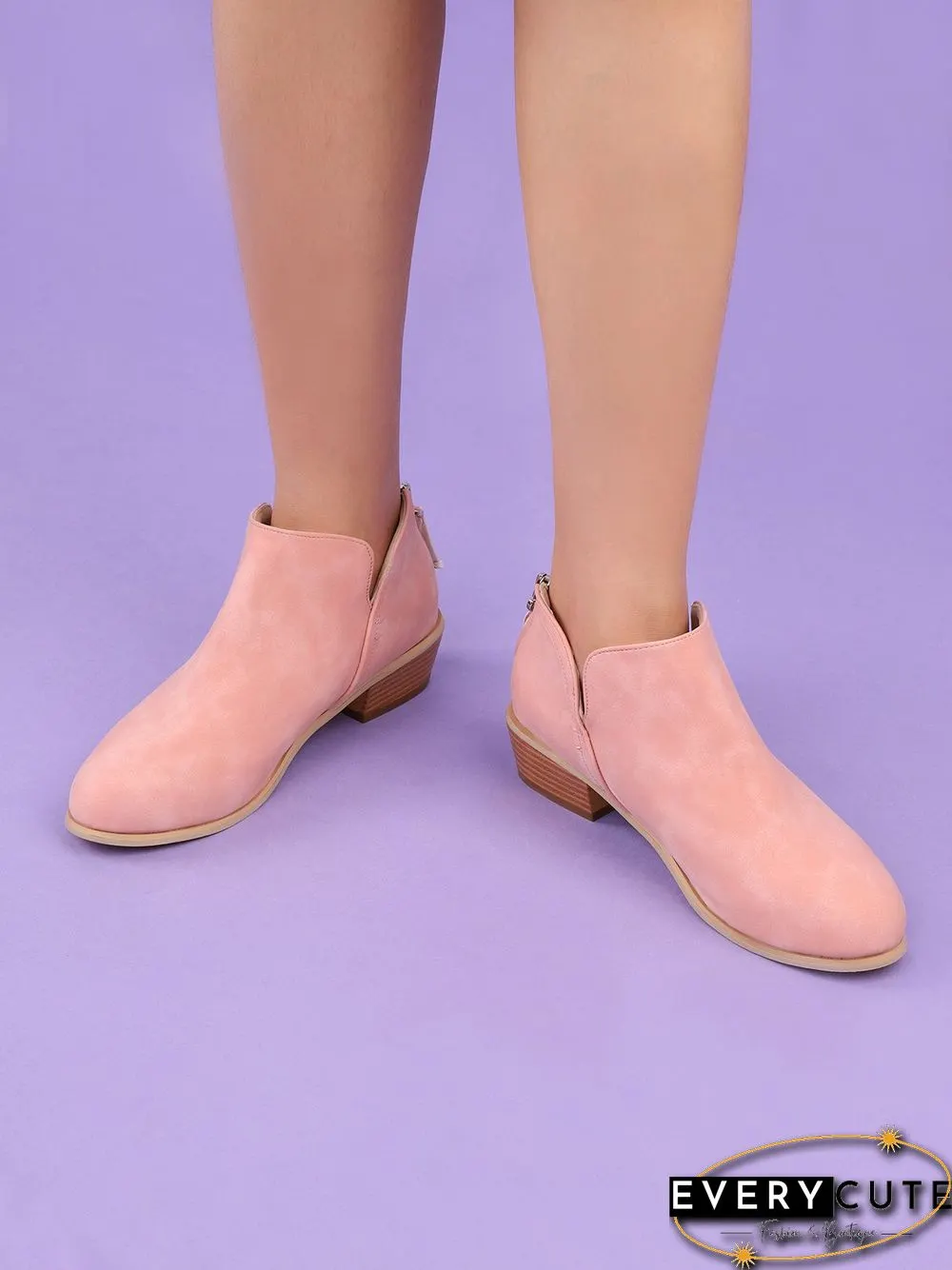 Pu Chunky Heel Zipper Pumps