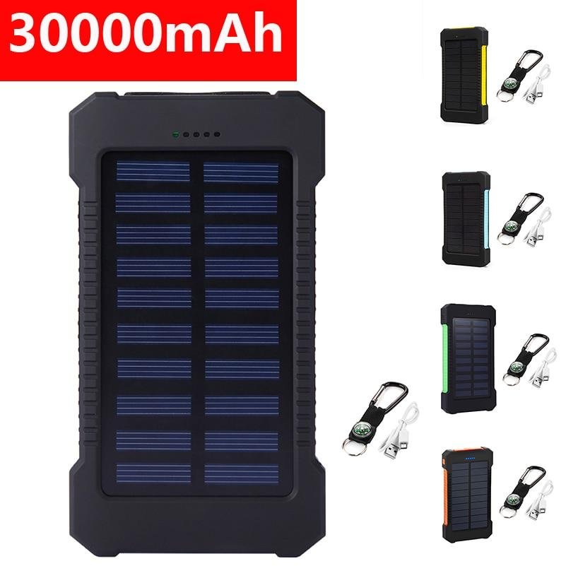 30000mAh Solar Power Bank For Xiaomi iPhone Samsung Dual USB Portable External Battery Pack