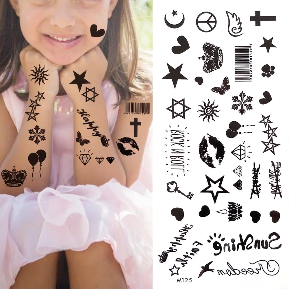 Minimalist Letter Temporary Tattoo For Children Women Small Word Tattoos Sticker Black Endless Heart Fake Tatoos Chains Clavicle