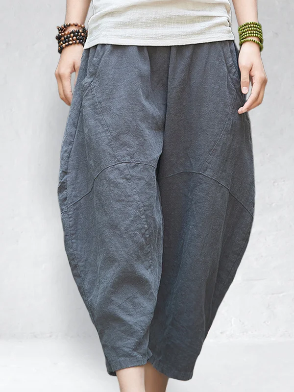 Ramie Elastic Cropped Pants