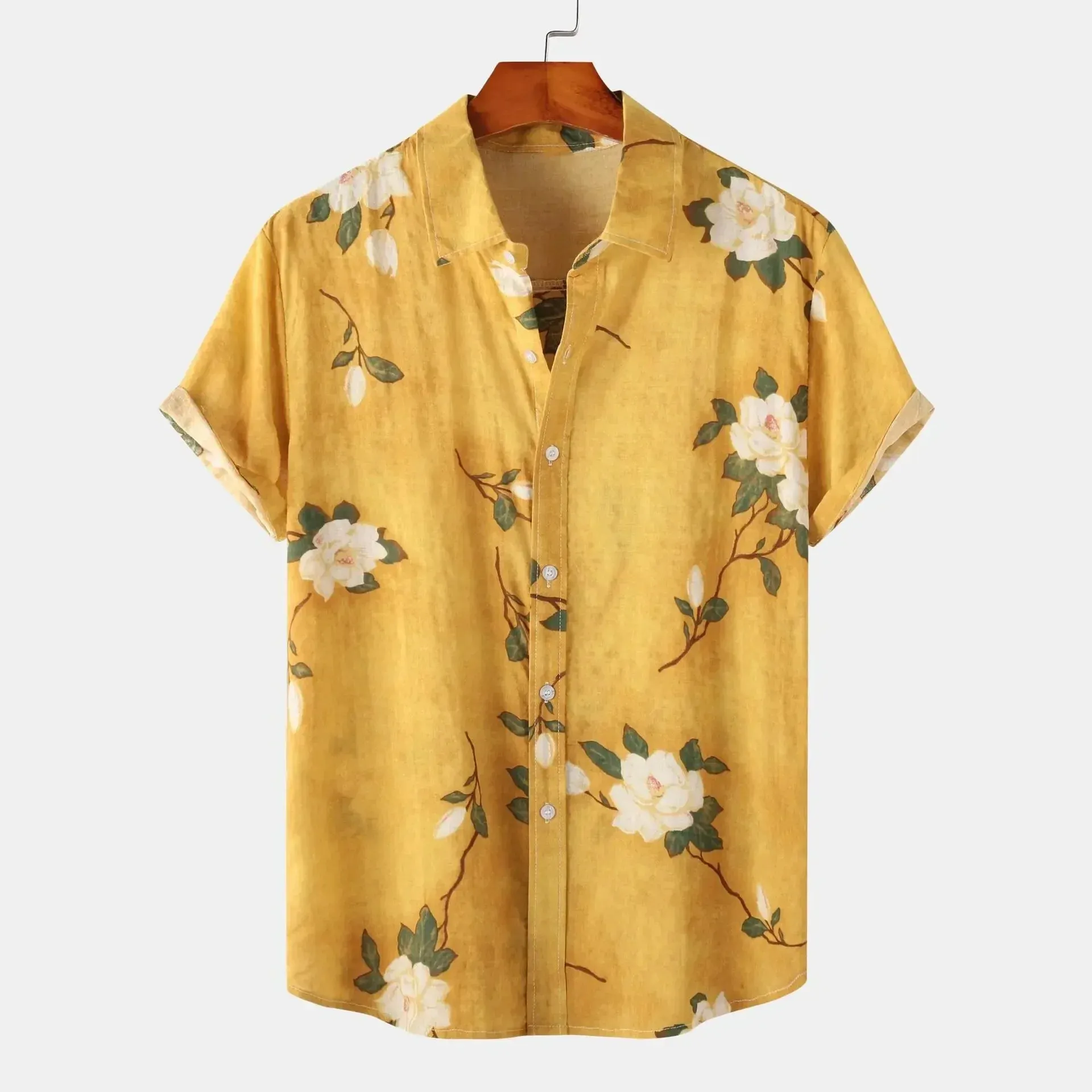 Men's Floral Print Shirt &ndash; Relaxed Fit Summer Holiday Shirt &ndash; Yellow