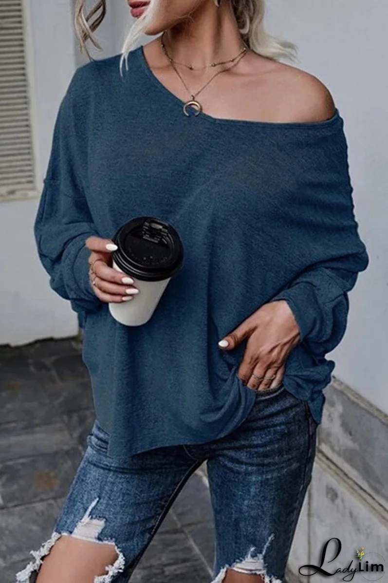 Casual Frenulum Solid Color O Neck Tops(4 Colors)