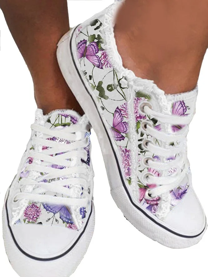 Floral Light Lace Up Canvas Sneakers  Stunahome.com