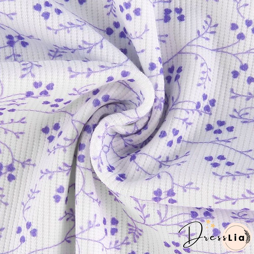 Beautiful Ribbed White Lace Trim Floral Print Dress With Ruffles