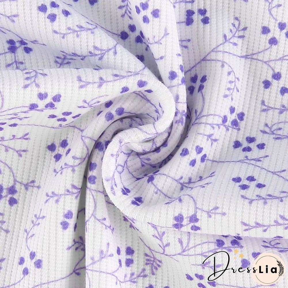 Beautiful Ribbed White Lace Trim Floral Print Dress With Ruffles