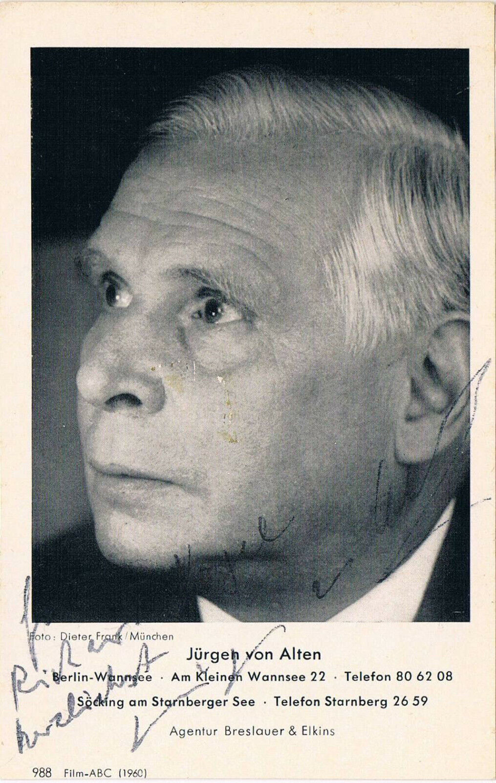 Jürgen von Alten 1903-94 autograph signed postcard Photo Poster painting 3.5x5.5