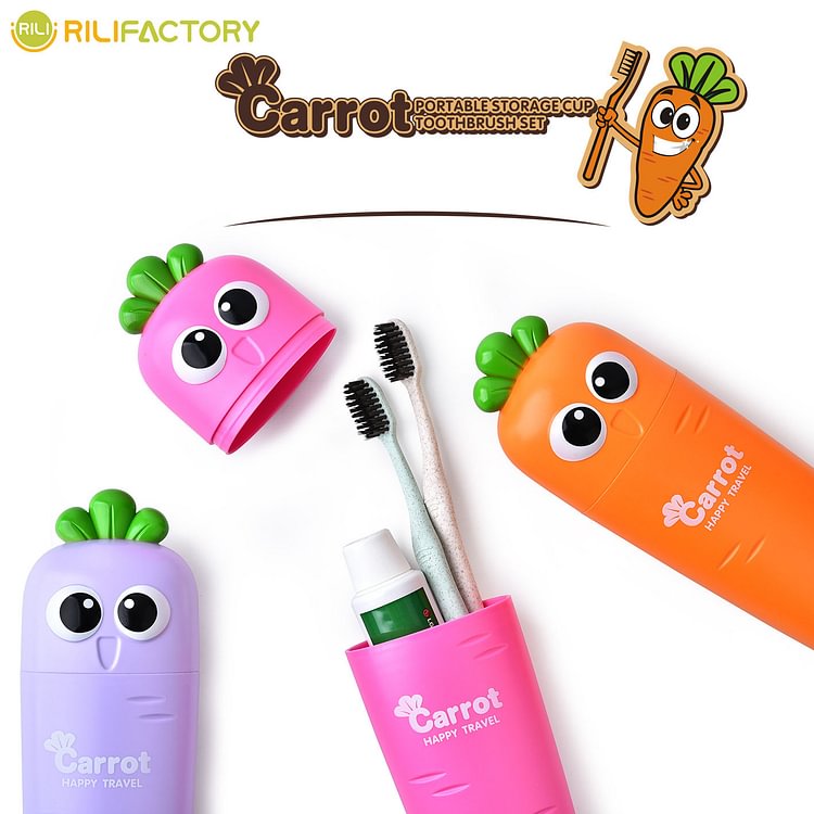 Cartoon Carrot Storage Cup Toothbrush Set Rilifactory