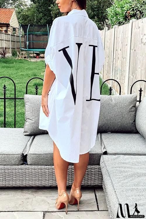 MidiSono - Letter Print Shirt Mini Dress