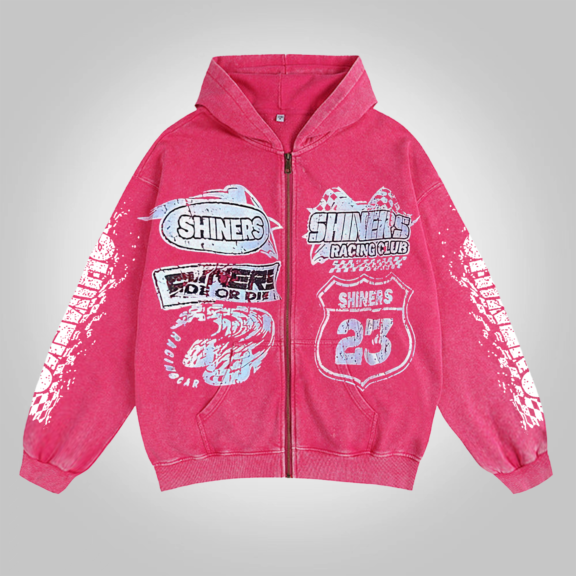 Sopula Vintage Heavyweight Motorcycle Graphic Acid Washed Oversized Zip-Up Hoodie - SOPULA