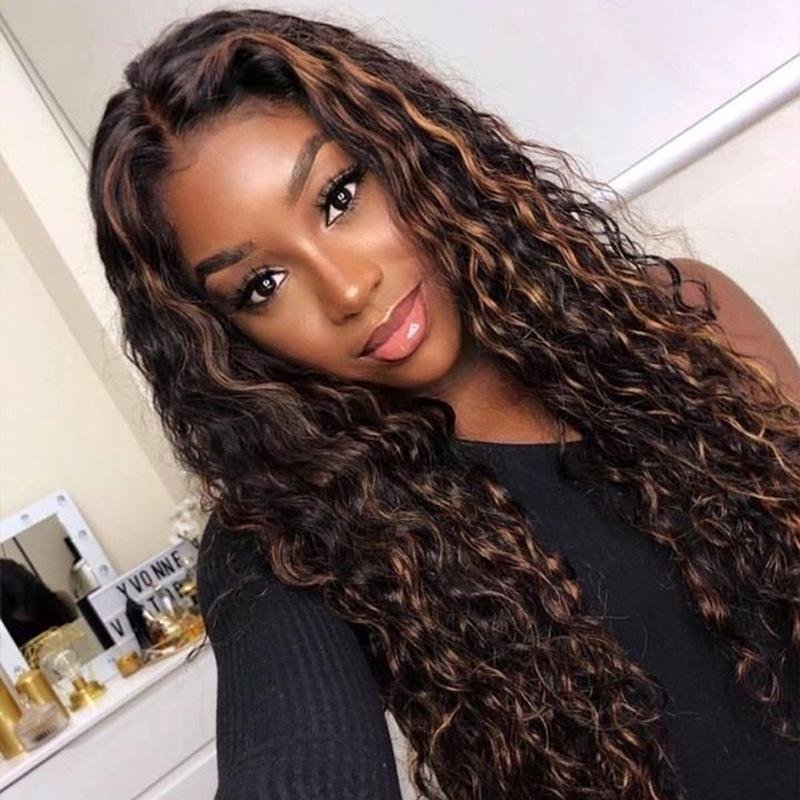 Black Women's Medium Length Curly Wig Headgear High Temperature Silk Chemical Fiber Wig Headgear | EGEMISS