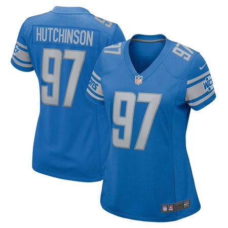 Women's Detroit Lions #97 Aidan Hutchinson  Blue Game Jersey 92NM