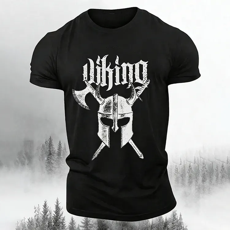 Men's Retro Viking Print Comfortable Casual T-shirt