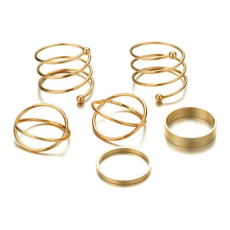 Women plus size clothing 6 Pieces Simple Alloy Geometric Ring Sets Wholesale Cheap Jewelry-Nordswear