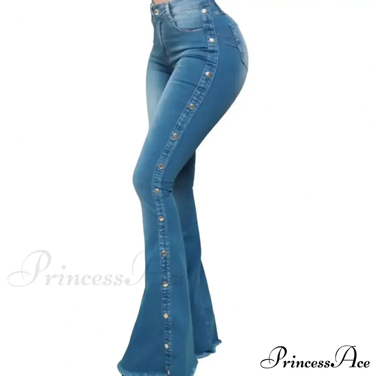 Stylish Flare Control Tummy Skin-Touch Skinny Women Wide Leg Flare Denim Trousers Jeans