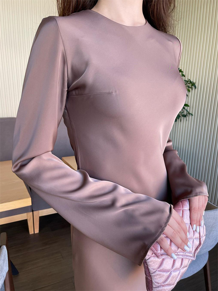 Ootddress Solid High Waist Fashion Maxi Dress For Women Long Sleeve Patchwork Slim Elegant Party Dress Autumn 2025 Female Long Dress