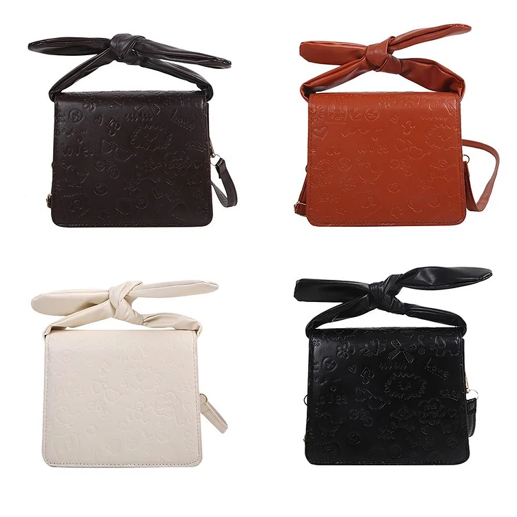 Women Cartoon Print Bowknot Shoulder Crossbody Bag Elegant Leather Handbags-Annaletters