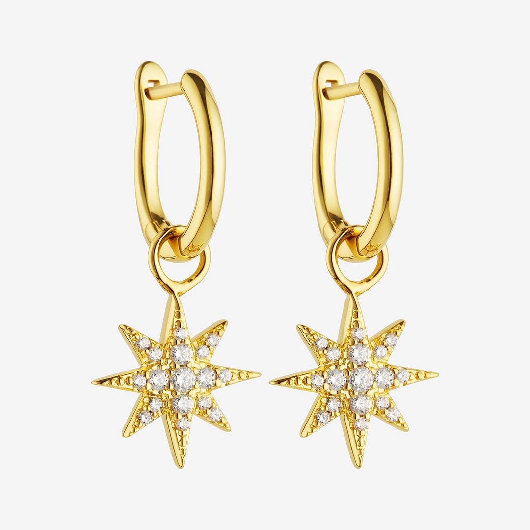 14K Gold Star Charm Hoops Earrings