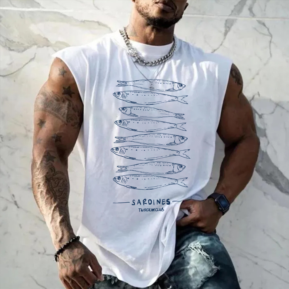 Unisex Casual Sardines Art Print Gym Tank Top
