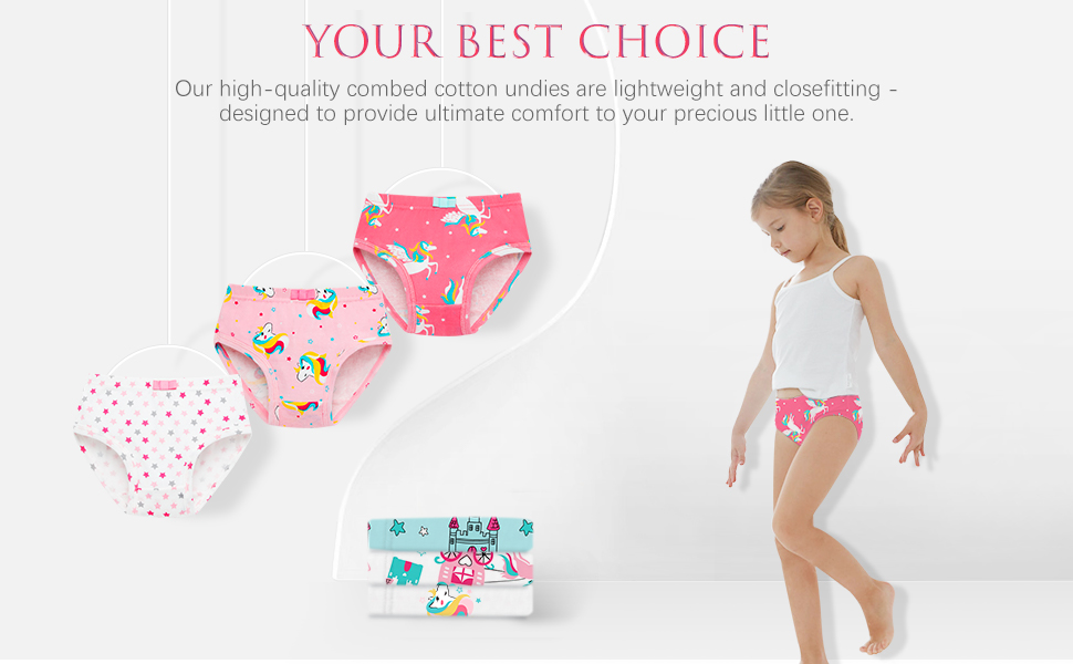 6-Pack Girls 100% Cotton Unicorn Print Comfort & Breathable Panties -C –  SYNPOS