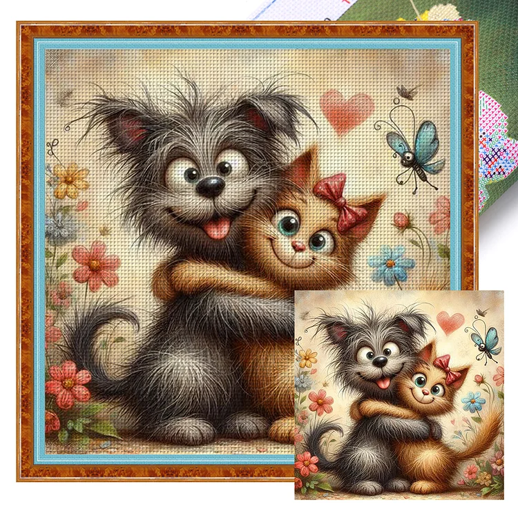 Colored Pencil Cat And Dog (45*45cm) 11CT Stamped Cross Stitch gbfke