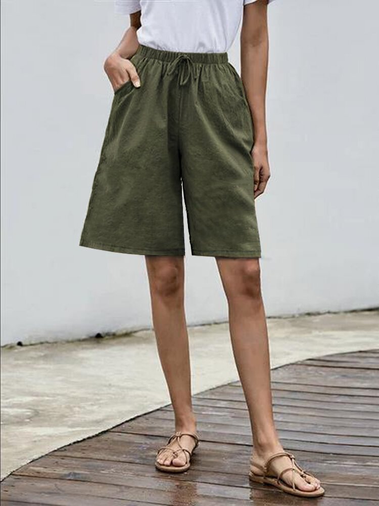 Solid Color Elastic Waist Drawstring Casual Shorts - Shop Trendy Women's Fashion | TeeYours