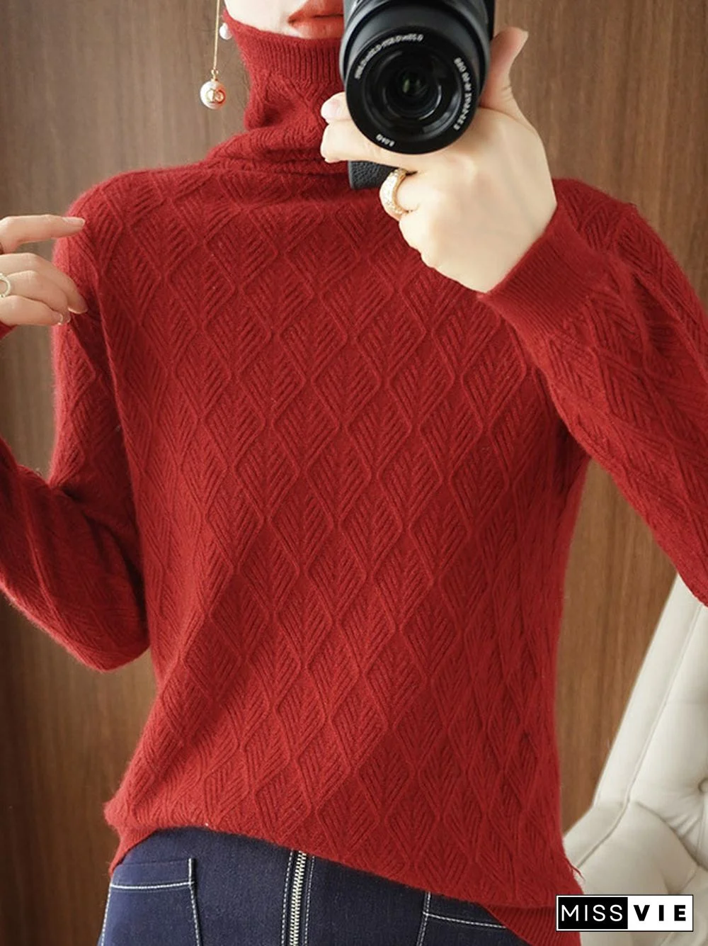 Solid Color Long Sleeves High-Neck Sweater Tops