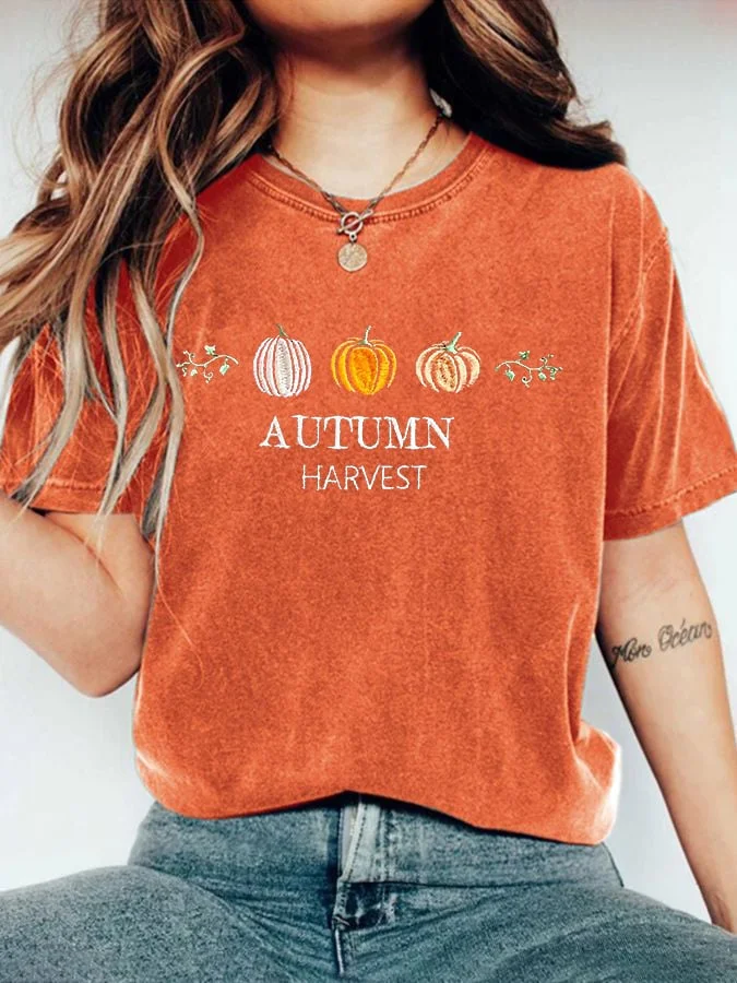 Women's Autumn Pumpkin Print Casual T-Shirt
