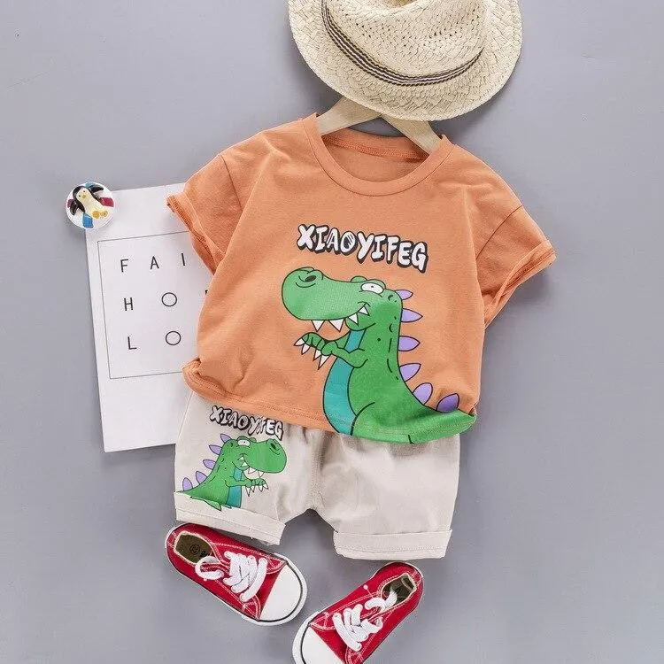 Summer 2021 New Kids Clothes Dinosaur Children's Short-sleeved Set T-shirt + Shorts Boys and Girls 2 piece Suits infant children