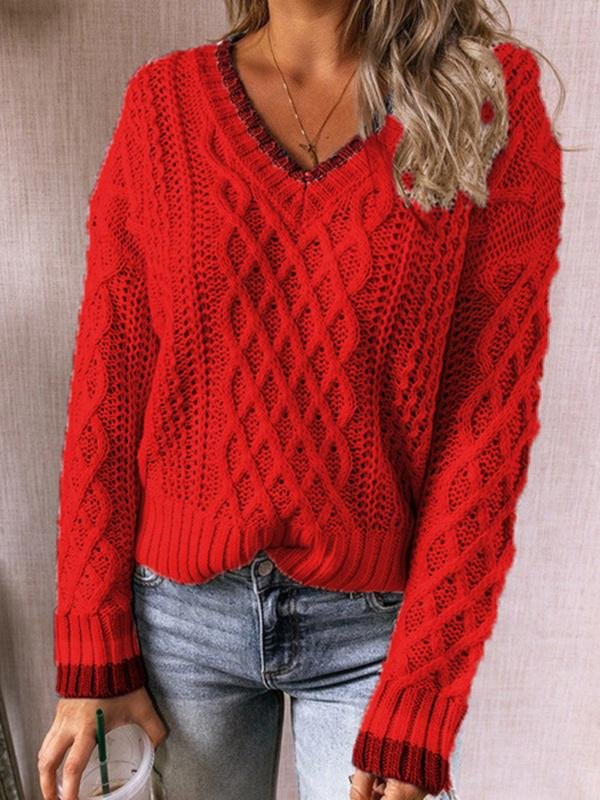 Women's Casual Multi-Color Knitted V-neck Top