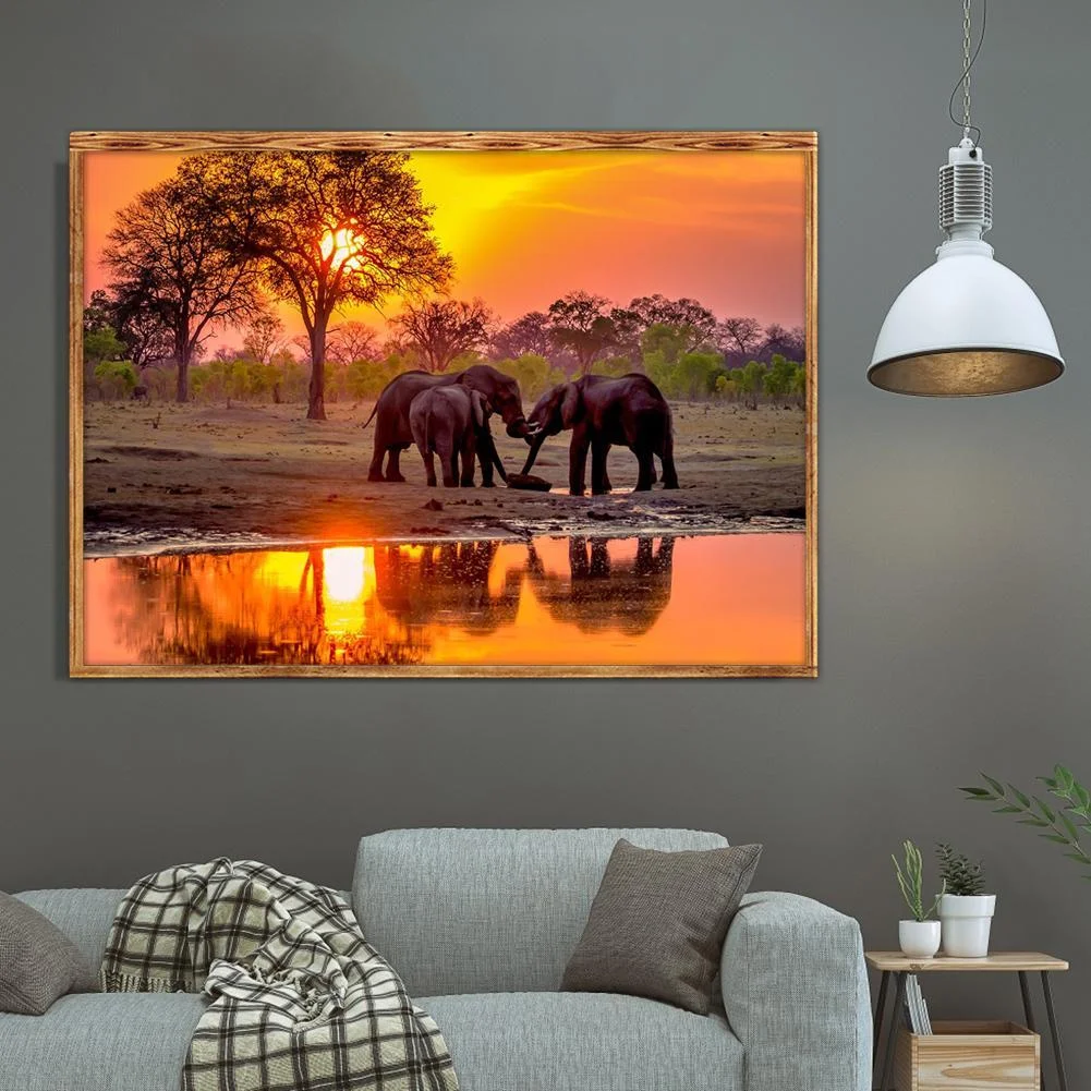 Diamond Painting - Full Round Drill - Sunset Elephant(40*30cm)